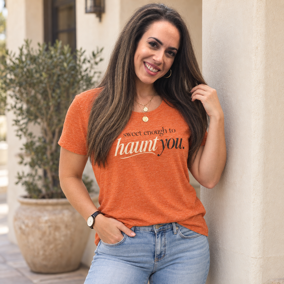 Sweet Enough to Haunt You Shirt — Halloween Graphic Tee | Spooky Season T-Shirt | Orange Halloween Shirt | Fall Graphic Tee